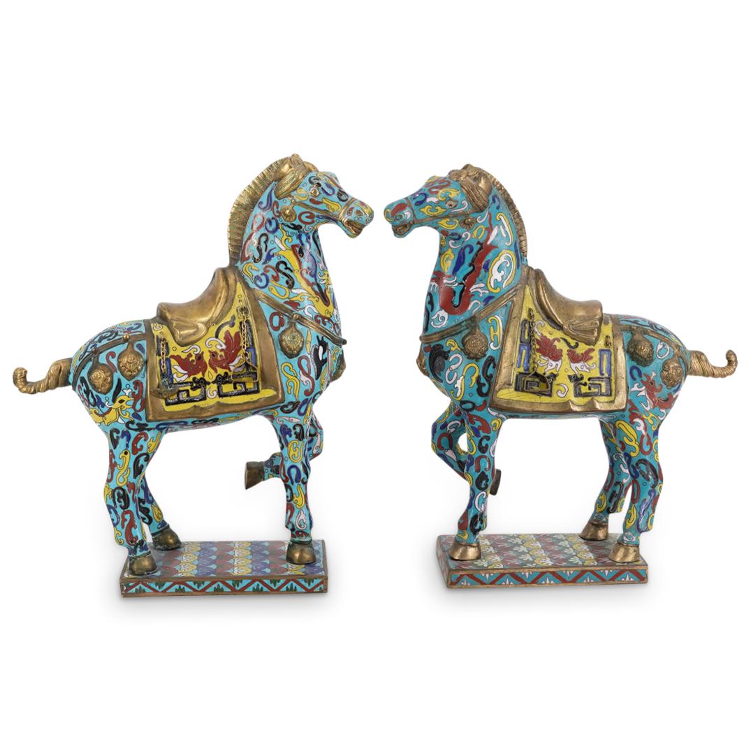 (2 Pc) Chinese Cloisonne Enamel Horse Statues (1 of 7)