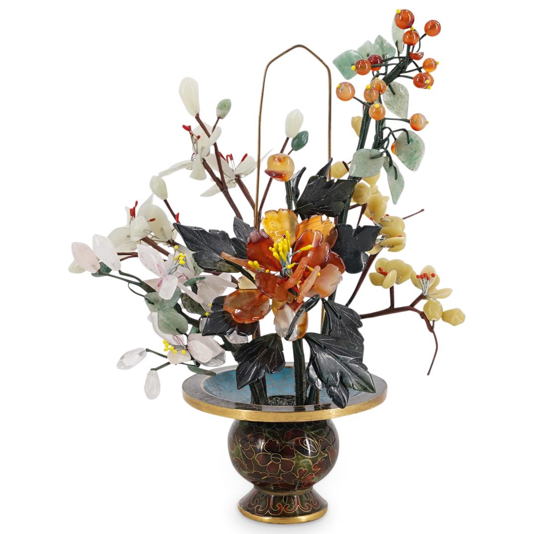 Jade & Hardstone Tree in Cloisonne Jardiniere (1 of 5)