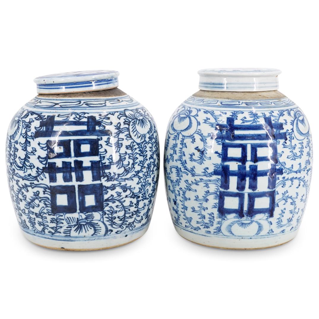 (2 Pc) Antique Chinese Blue & White Porcelain Ginger Jars (1 of 8)