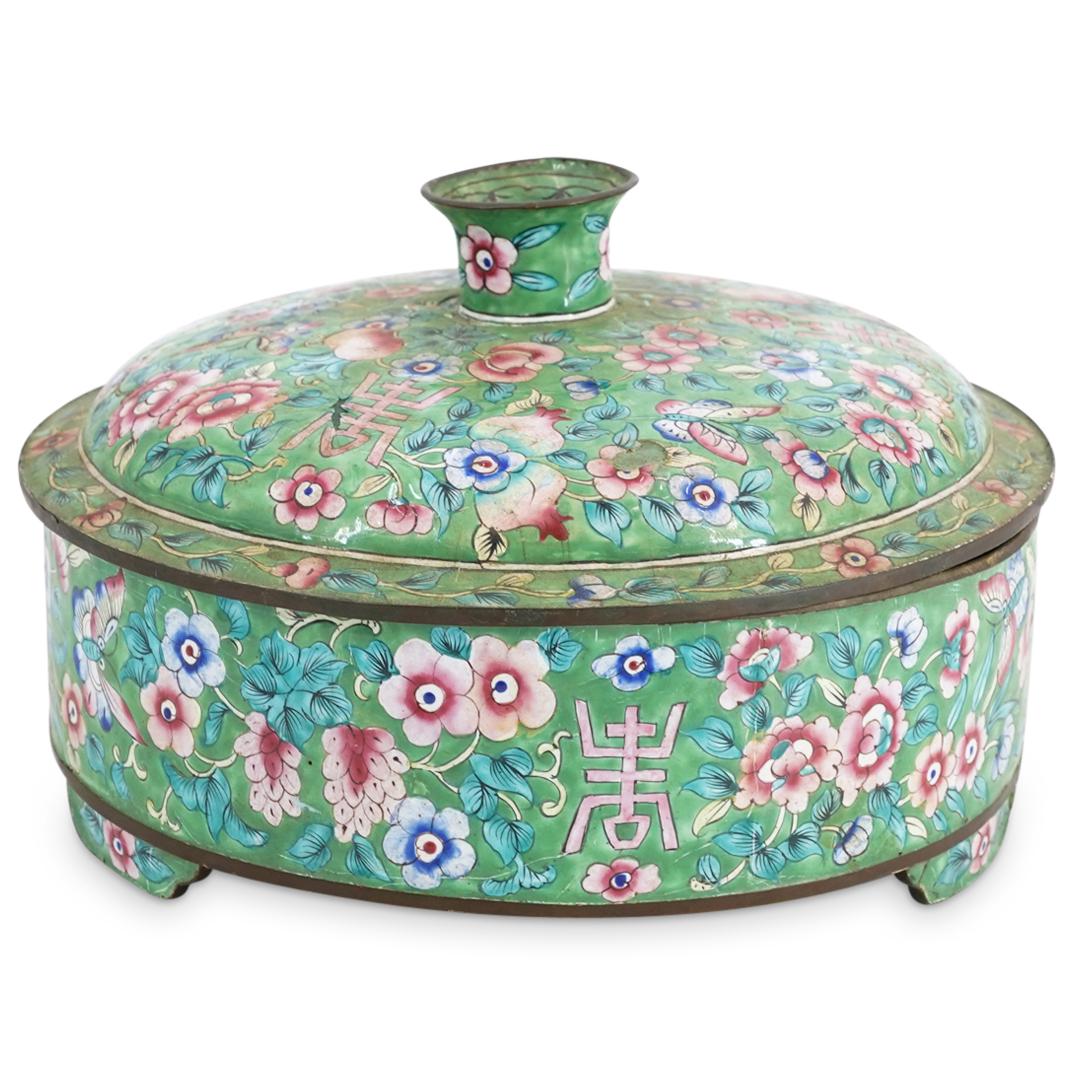 Antique Chinese Cloisonne Enamel Round Box W/ Lid (1 of 7)