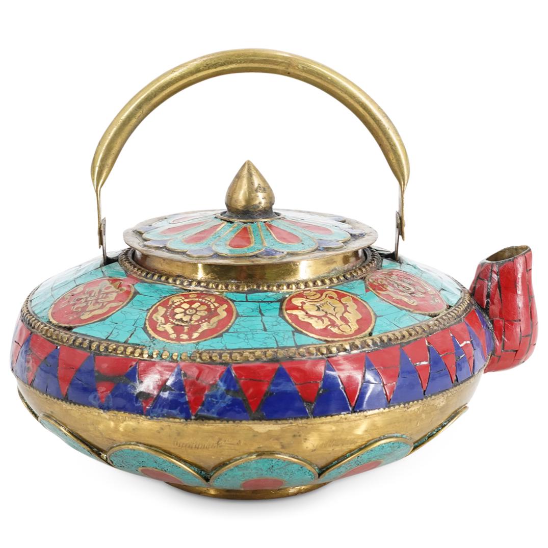 Tibetan Enameled Inlay Copper Teapot (1 of 6)