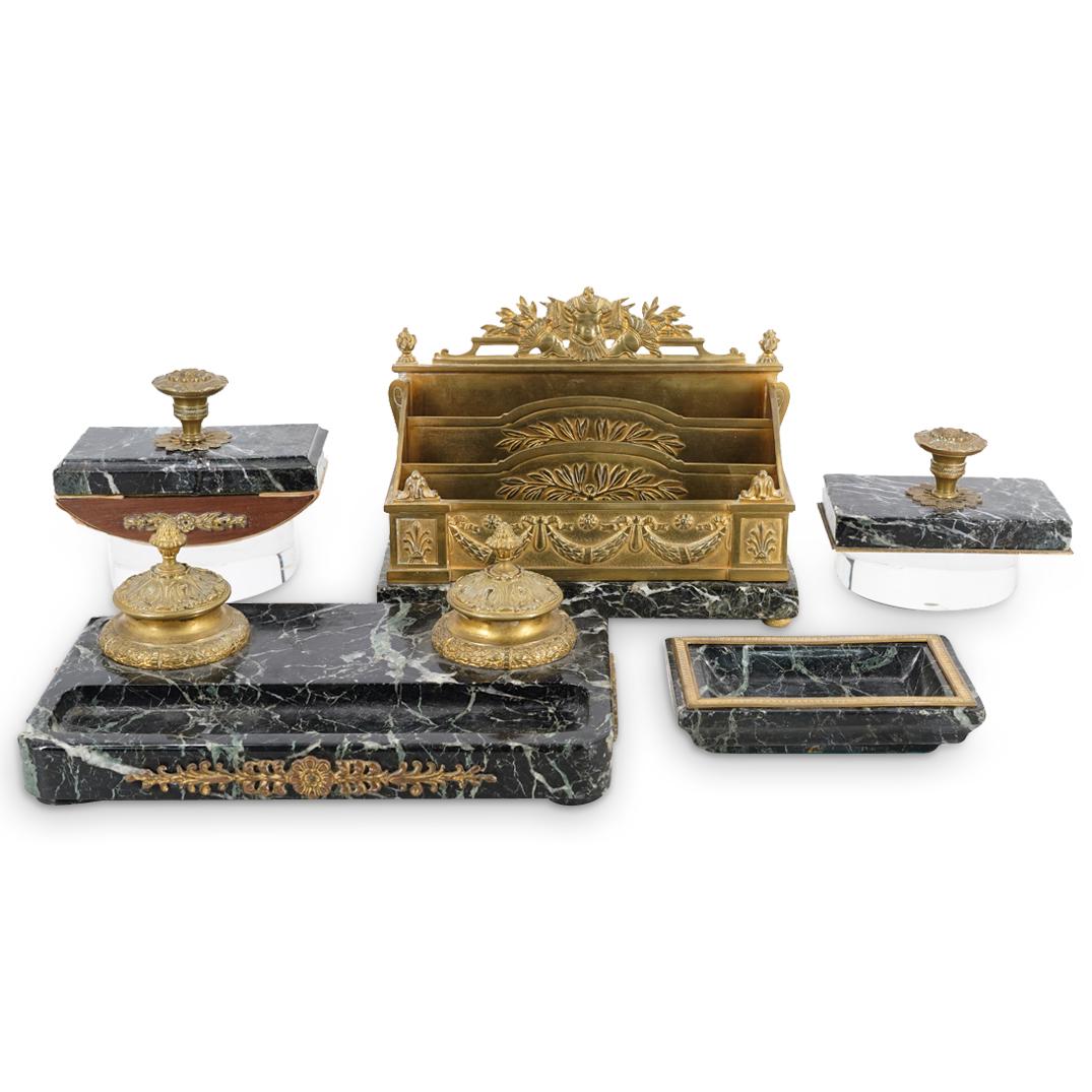(5 Pc) French Marble And Bronze Desk Set (1 of 8)