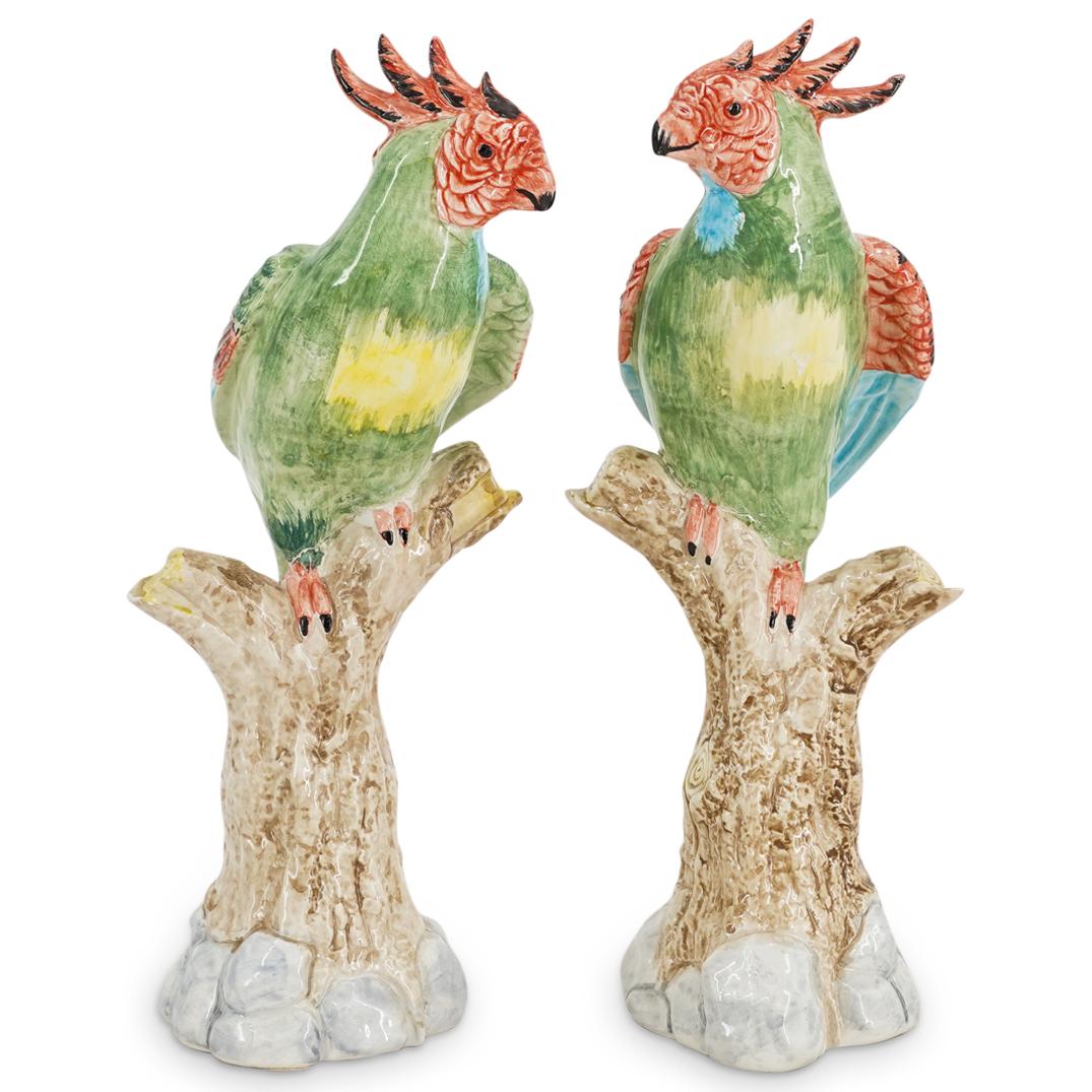 (2 Pc) Italian Glazed Majolica Parrot Figurines (1 of 6)