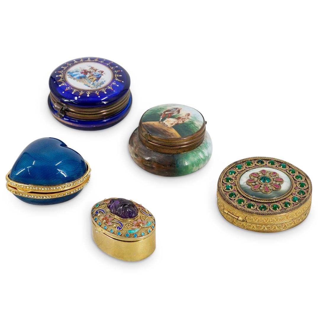 (5 Pc) Antique Vanity Hinged Pill Box Assorted Grouping Set (1 of 6)