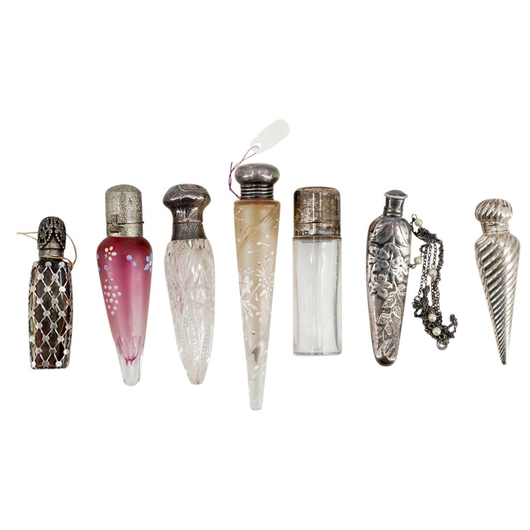 (7 Pc) Antique Sterling Silver & Glass Miniature Scent Bottles (1 of 6)