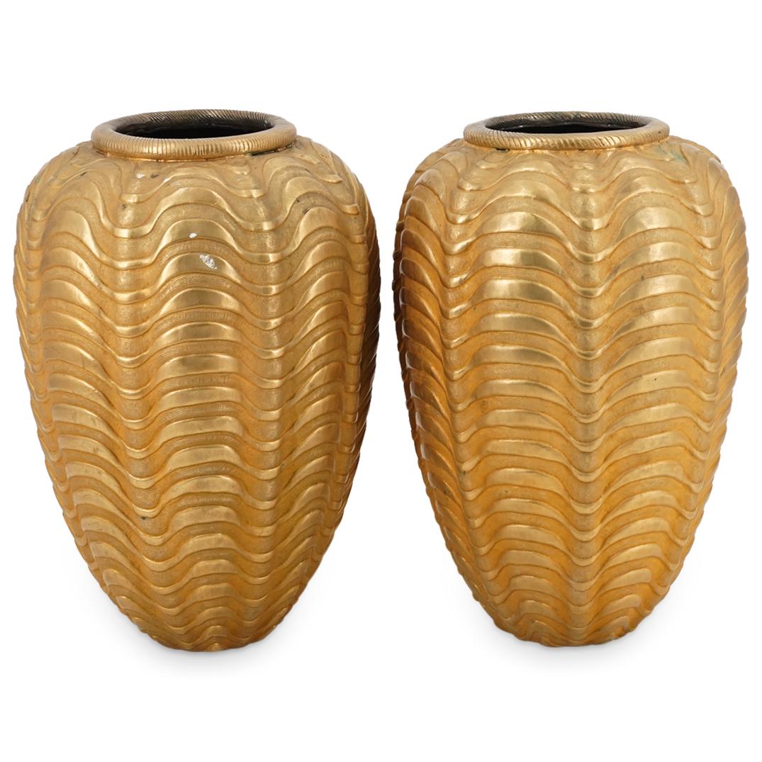 Robert Kuo Gilt Copper Contemporary Ribbed Vases (1 of 5)