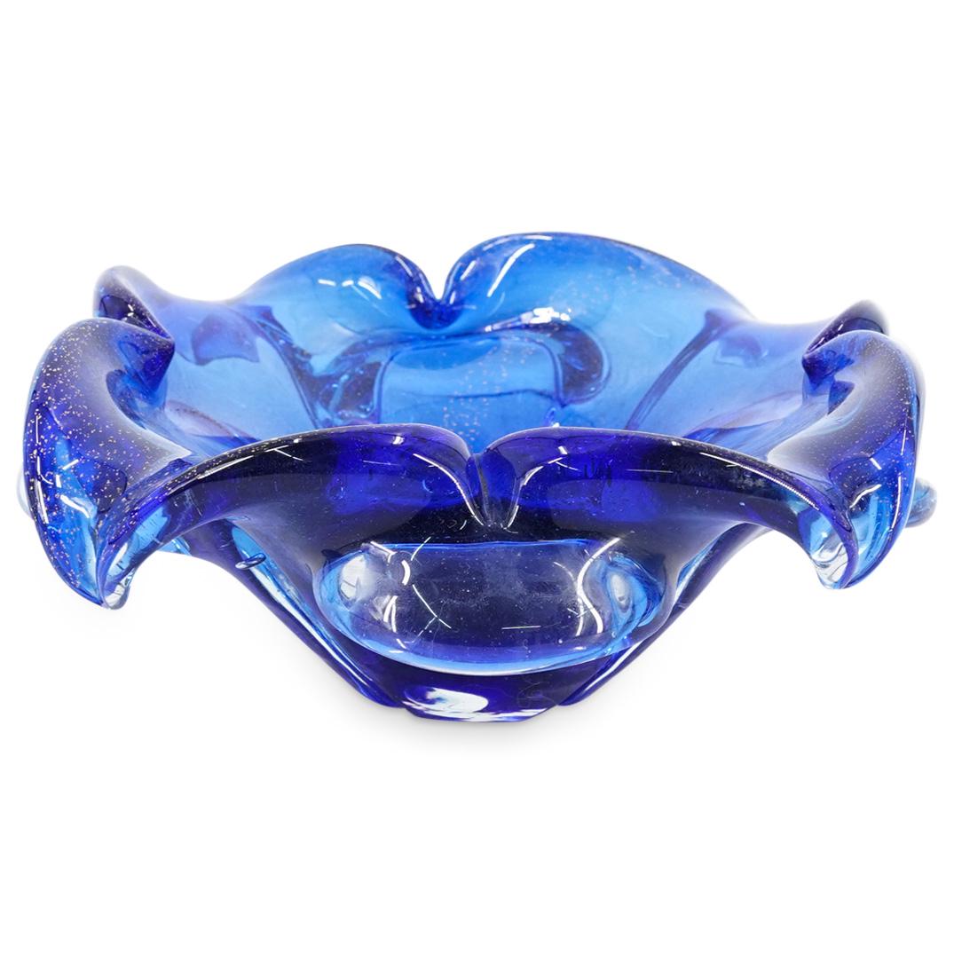 Murano Blue, Clear, Gold Flake Glass Bowl (1 of 5)