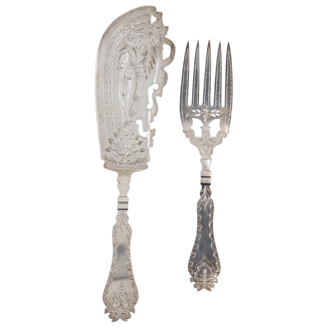 (2Pc) A. Stowell & Co. Coin Silver Fish Serving Fork & Knife (1 of 7)