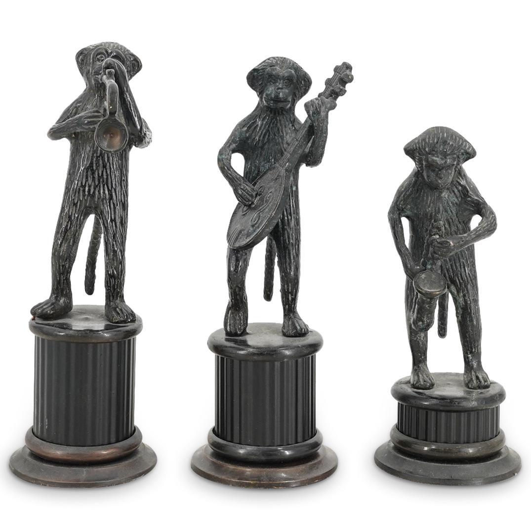 (3Pc) Set of Metal Monkey Musician Sculptures (1 of 6)