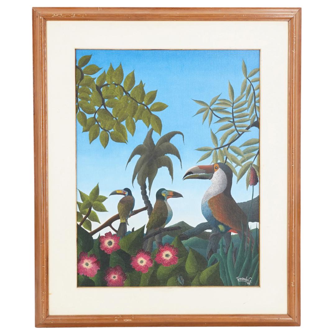 Fernando G. (Colombia) Oil on Canvas Tropical Bird Painting (1 of 6)