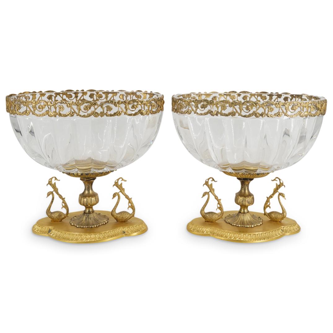 Pair of French Empire Style Bronze and Crystal Center Bowls (1 of 9)