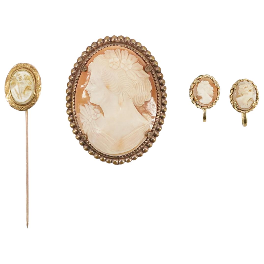 (4 Pc) Antique 10k Gold Cameo Jewelry Set (1 of 6)