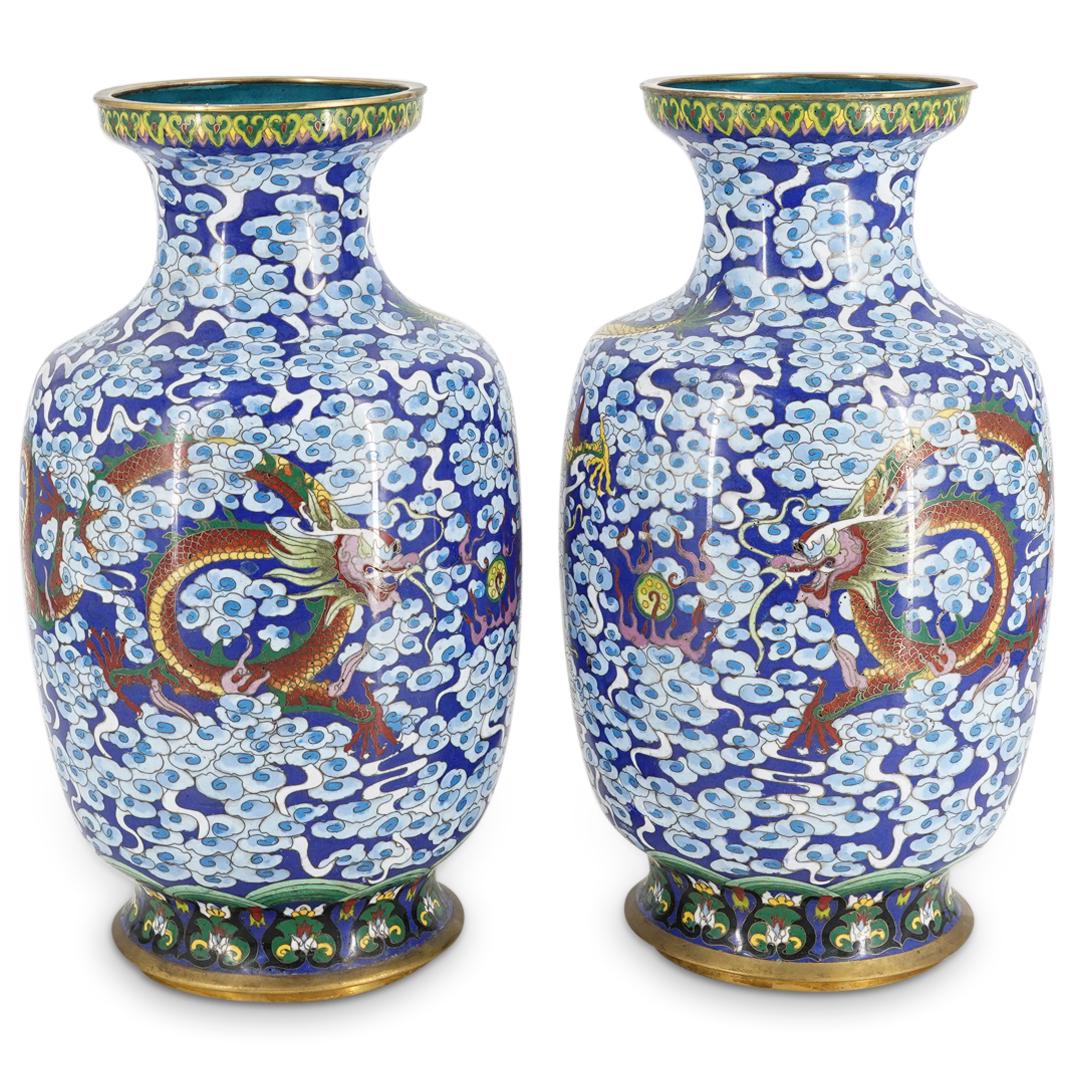 Pair of Late 19th Cent. Chinese Cloisonne Enamel Vases (1 of 7)