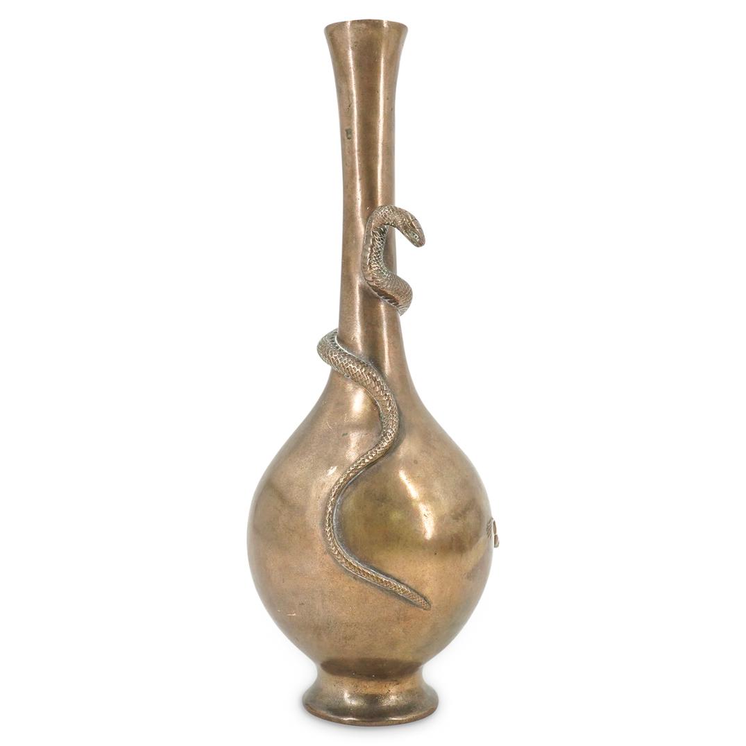 Japanese Meiji Period Serpent Bronze Gourd Vase (1 of 6)