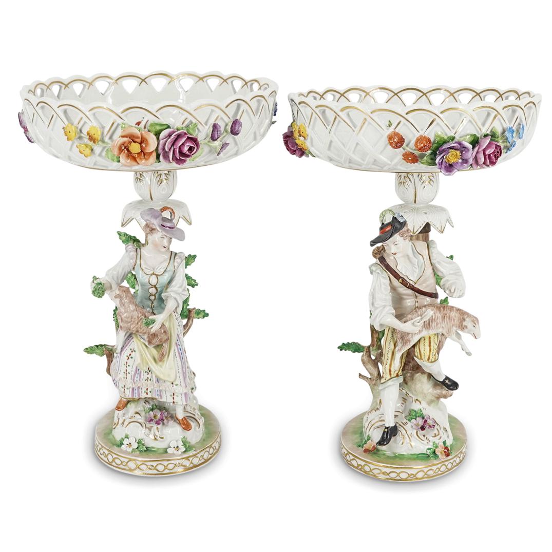 (2 Pc) Dresden SP Porcelain Figural Pedestal Bowls (1 of 11)