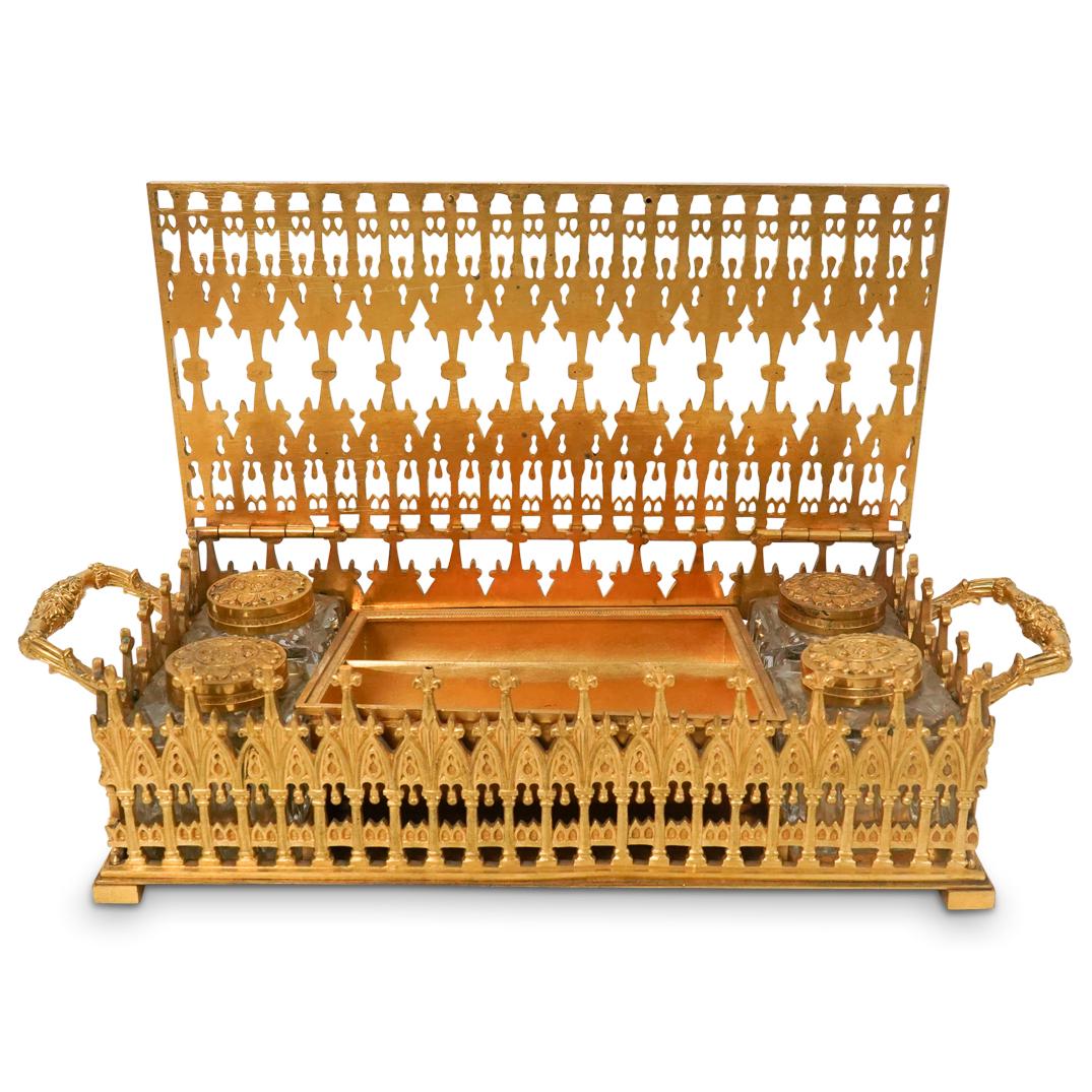 19th Cent. Reticulated Bronze Inkwell Box (1 of 9)