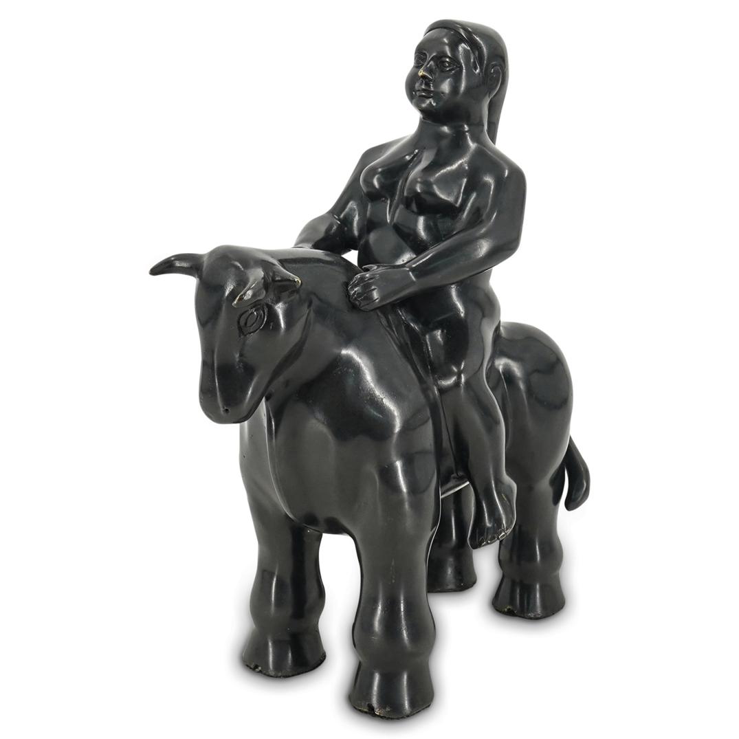 After Fernando Botero Bronze Sculpture: DESCRIPTION: An after Fernando Botero bronze equestrian sculpture. Featuring a large nude woman riding atop a horse. CIRCA: 20th Century ORIGIN: Italy DIMENSIONS: H: 11.25" X W: 8.5" X D: 4.75" CONDIT