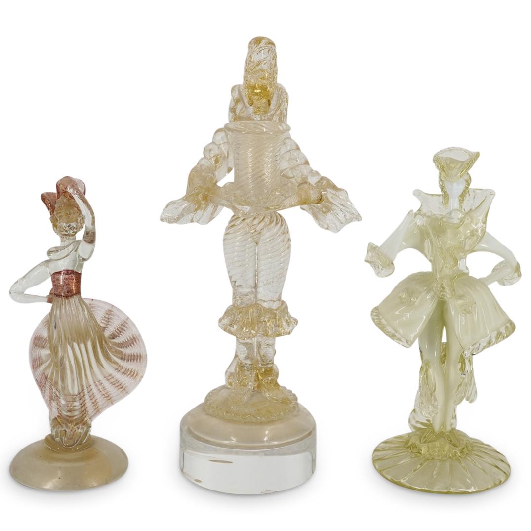 (3 Pc) Venetian Murano Glass Candlestick and Figures (1 of 10)