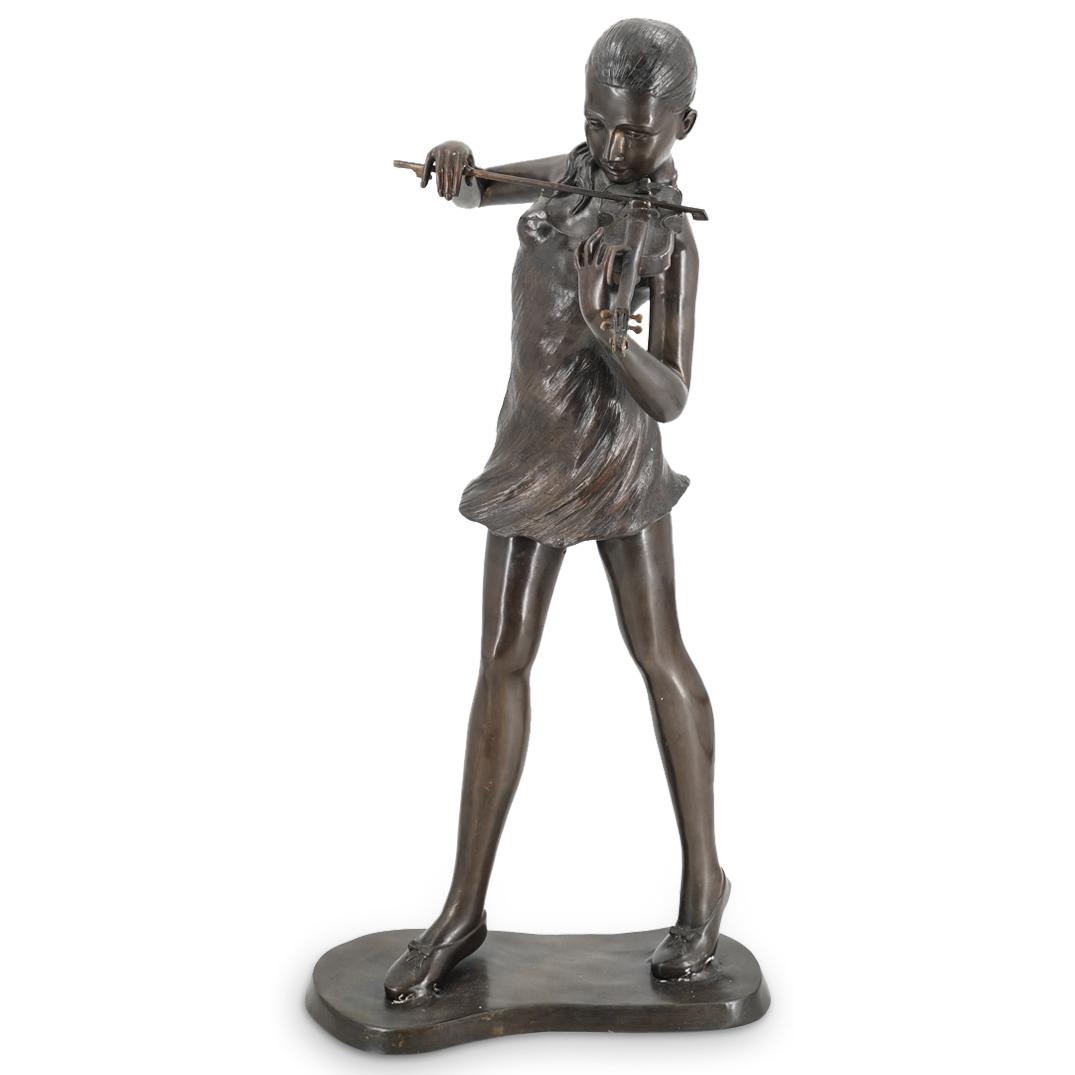 Large Violin Player Bronze Figural Statue (1 of 6)
