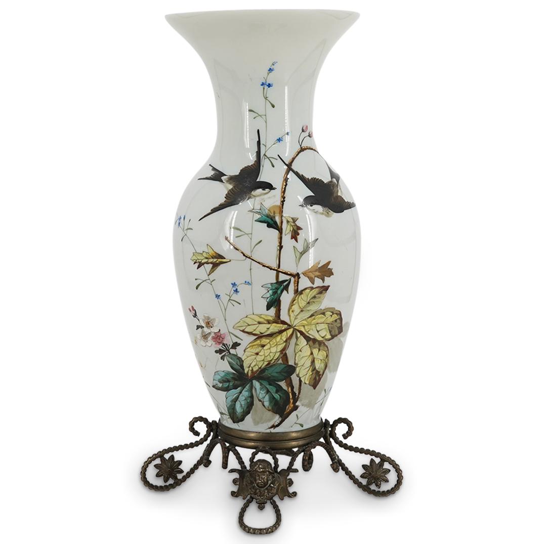 Antique French Bird Opaline Glass & Bronze Vase (1 of 8)