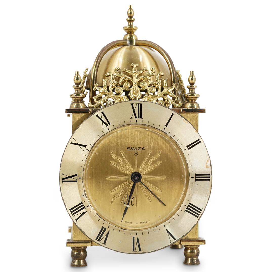 Swiss Swiza Brass Wound Movement Desk Clock (1 of 5)