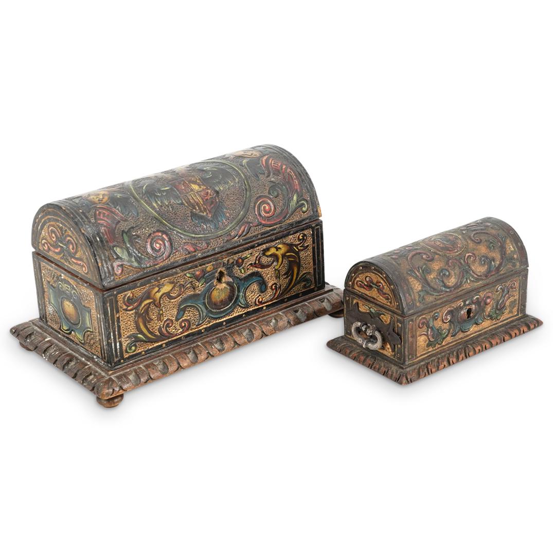 Pair Of Antique Italian Carved Wooden Jewelry Boxes (1 of 10)