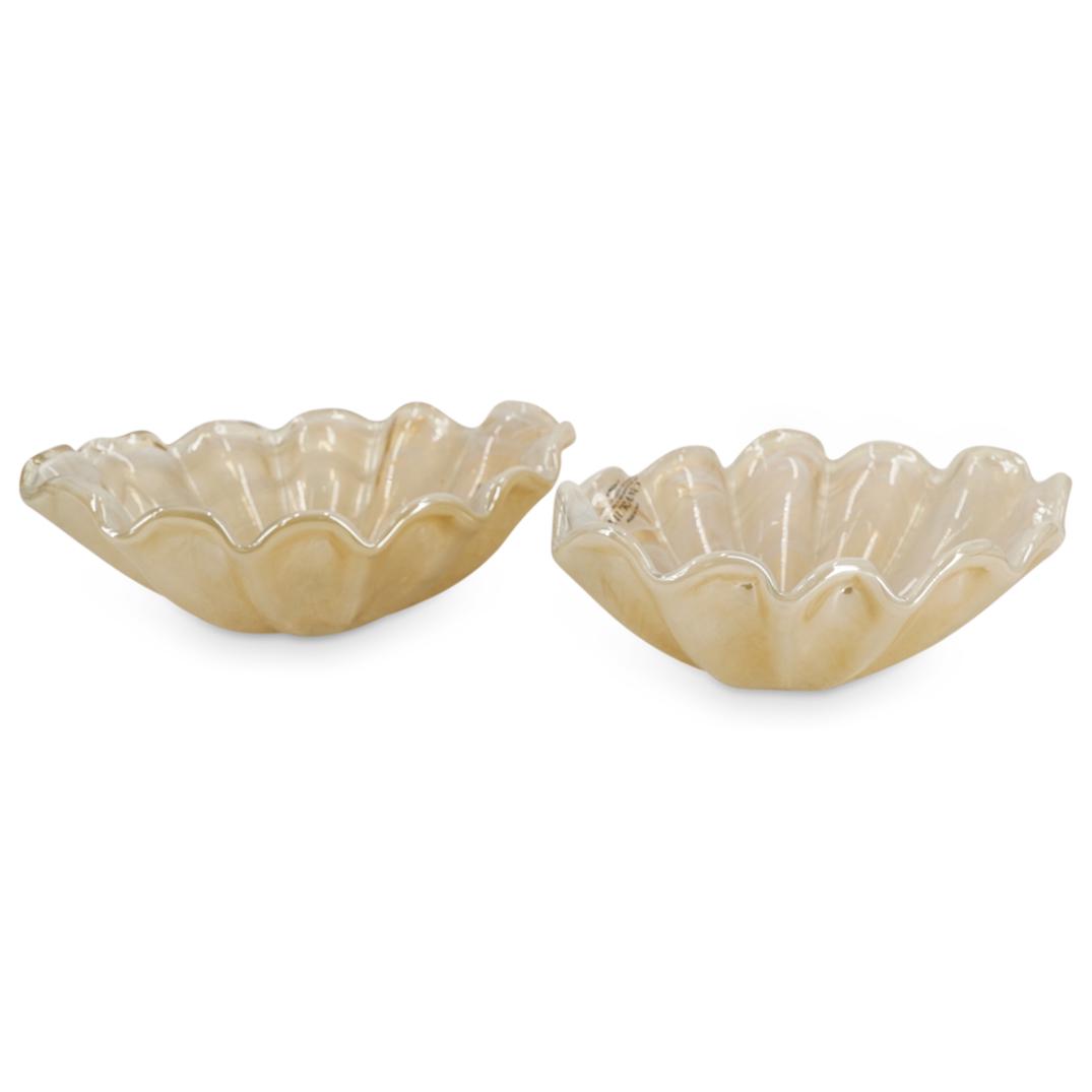 (2 Pc) Italian Murano Art Glass Iridescent Shell Bowls (1 of 7)