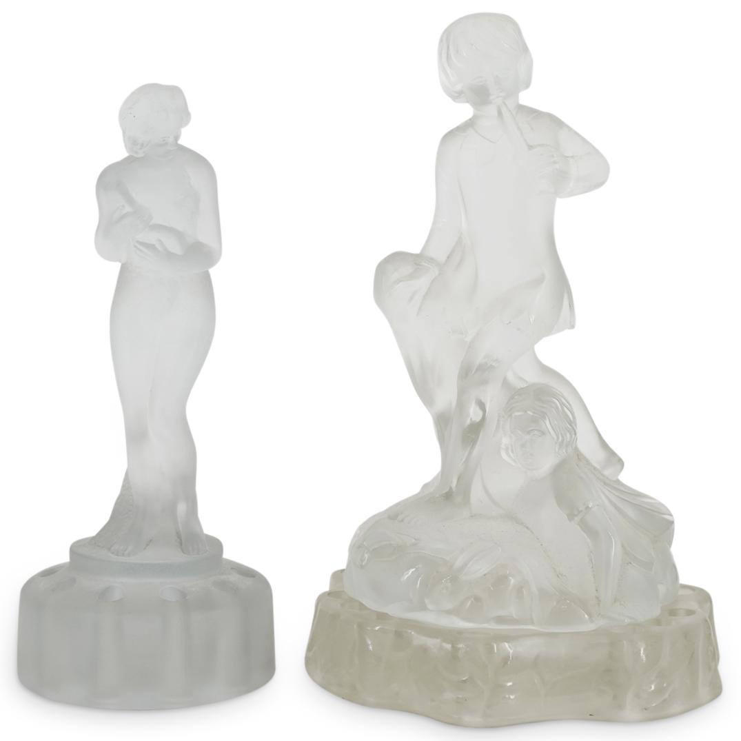 (2 Pc) Art Deco Frosted Glass Figural Flower Frogs (1 of 8)