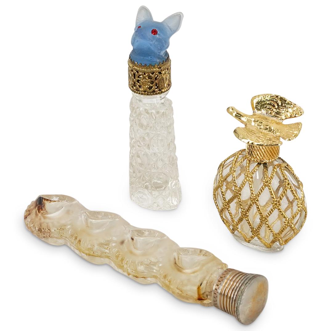 (3 Pc) French Lalique & Czech Irice Glass Miniature Perfume Bottles Set (1 of 5)