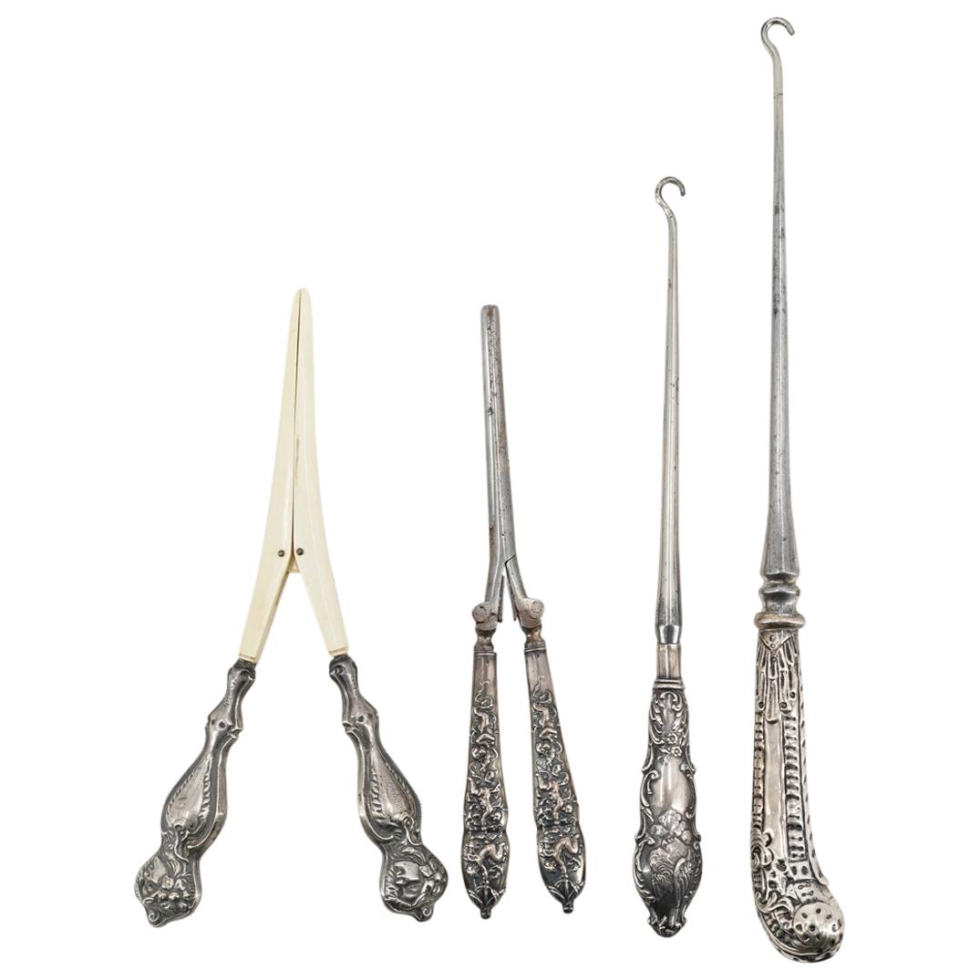 (4 Pc) Antique European Sterling Silver Vanity Tools Set (1 of 6)