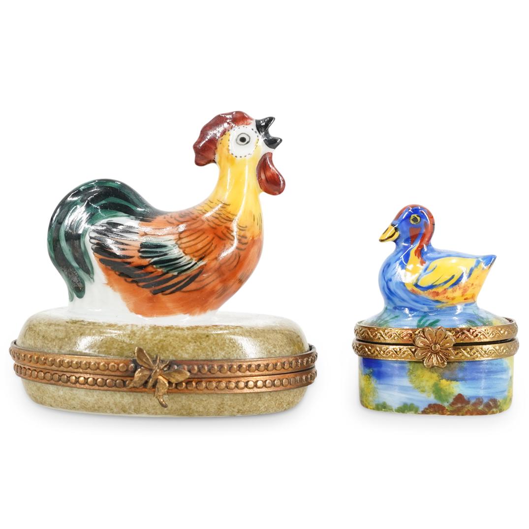 (2 Pc) Limoges Porcelain "Duck" & "Rooster" Trinket Boxes (1 of 6)