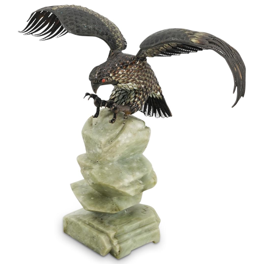 Antique Chinese Silver & Hardstone Bird of Prey Sculpture (1 of 6)