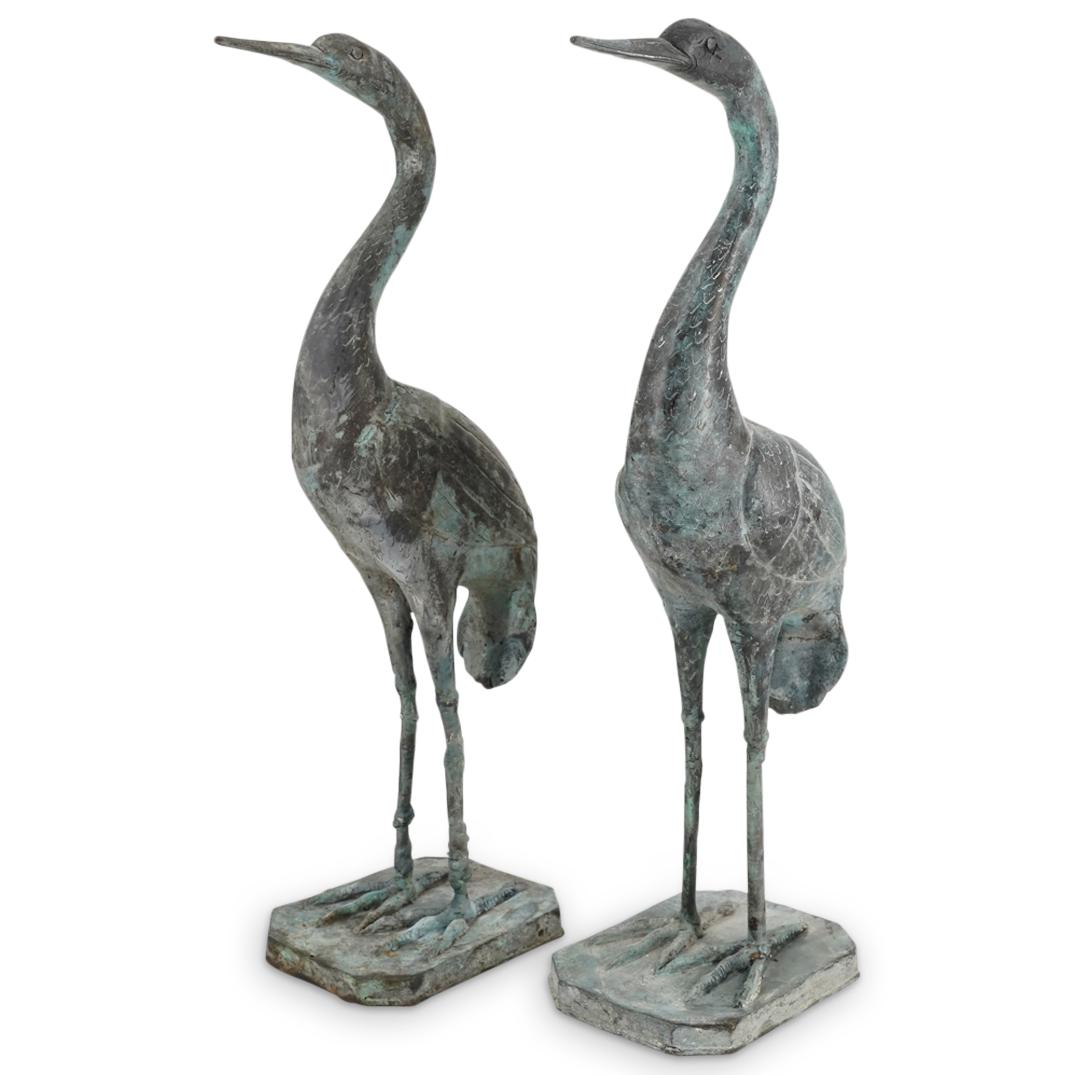 Pair Of Antique East Asian Bronze Crane Sculpture (1 of 7)