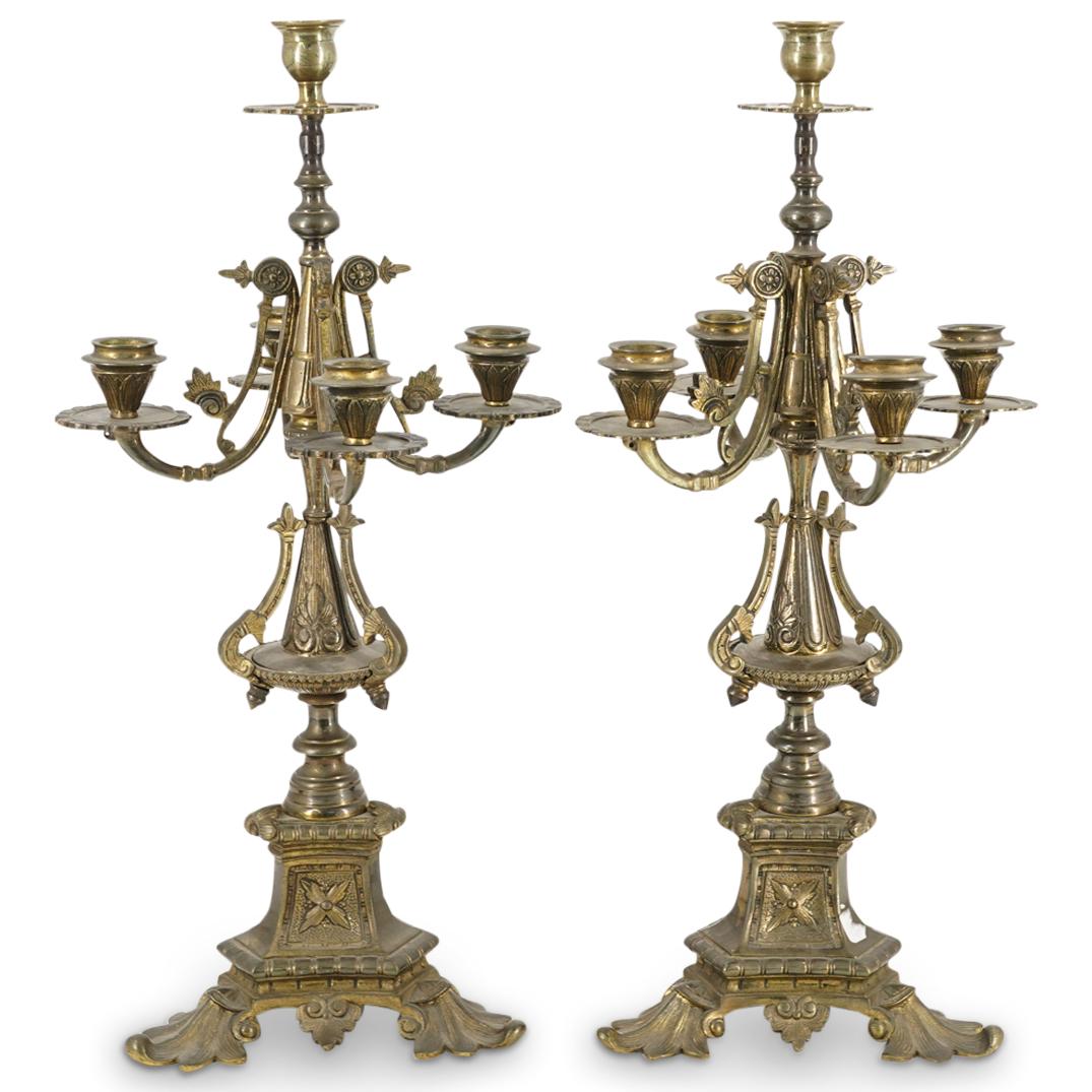 (2 Pc) Pair Of Antique Bronze Candelabras (1 of 5)