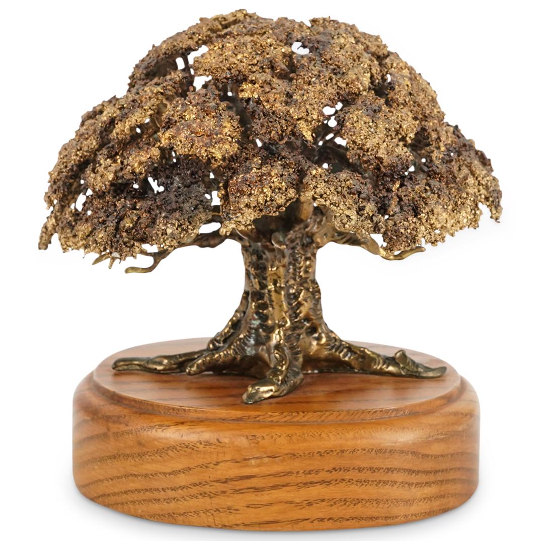 Mid-Century Gilt Bronze Tree Sculpture On Wooden Base (1 of 4)