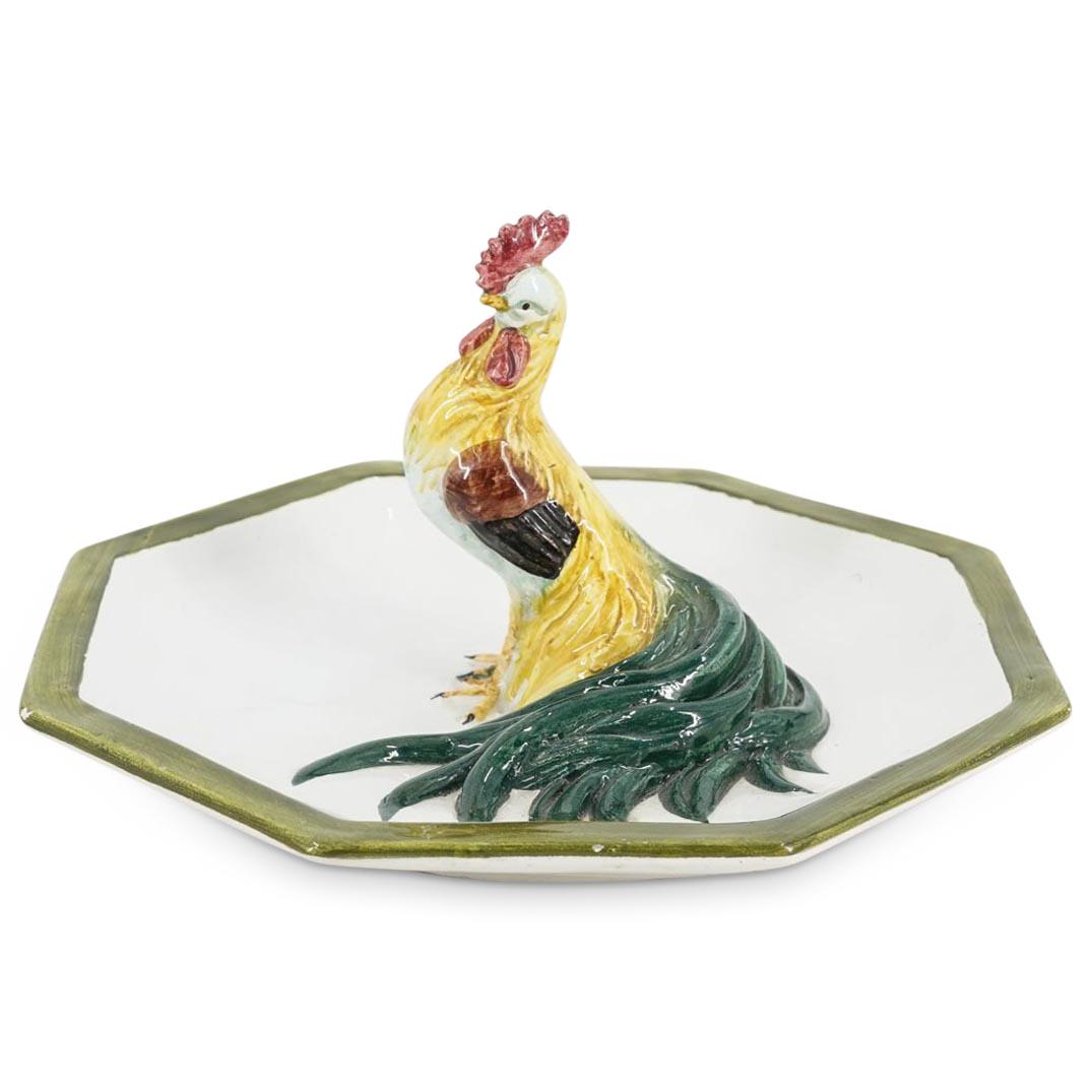 Italian Octagonal Glazed Majolica Rooster Plate (1 of 5)