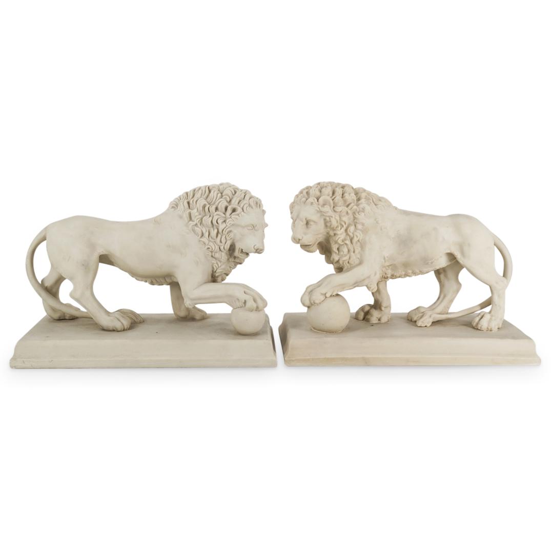 (2 Pc) Pair Of Lion Pawing Ball Statues (1 of 5)