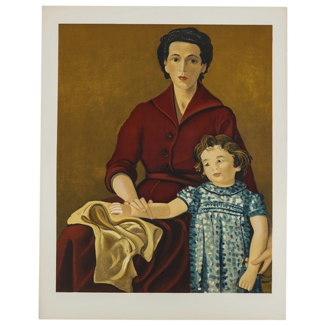 Andre Derain (French, 1880) "Portrait De Denise Et Claire Levy" Lithograph: DESCRIPTION: Andre Derain (French, 1880 - 1954) "Portrait De Denise Et Claire Levy" original color lithograph printed from an original painting made by the author in France, circa 1949. Collection Pie