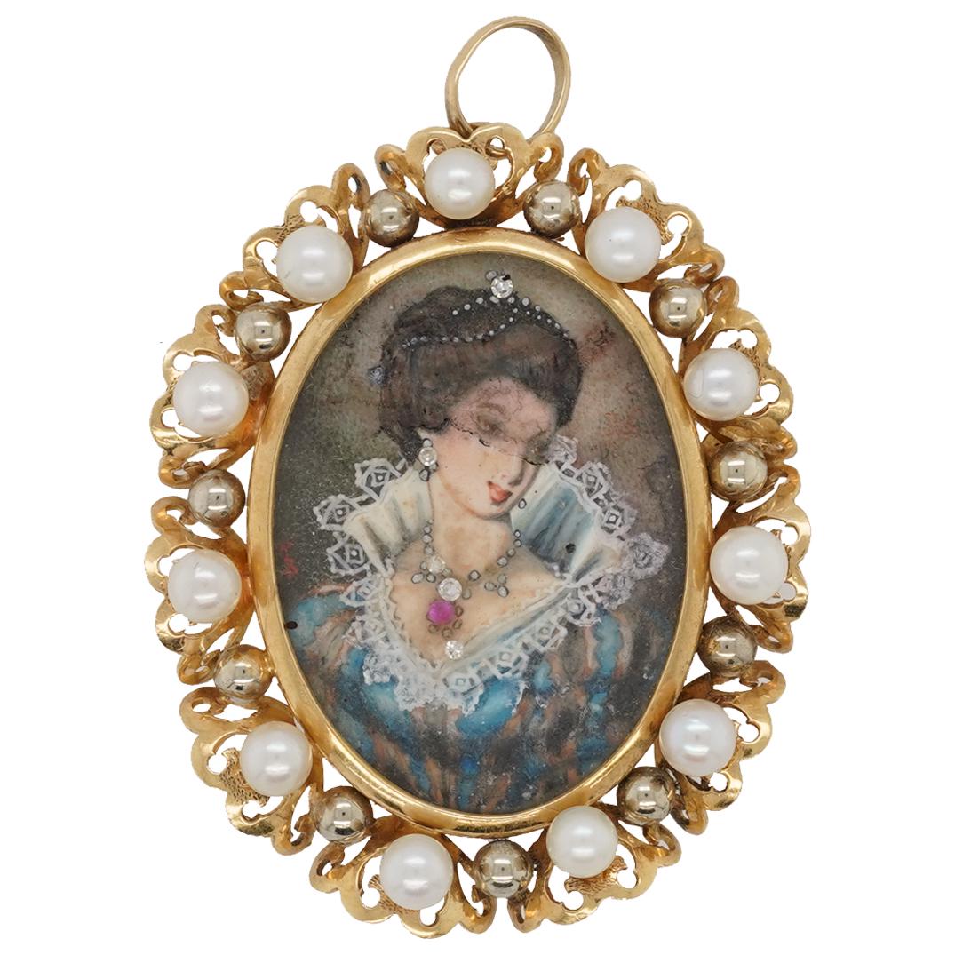 Antique French 18k Gold Portrait Pendant (1 of 2)