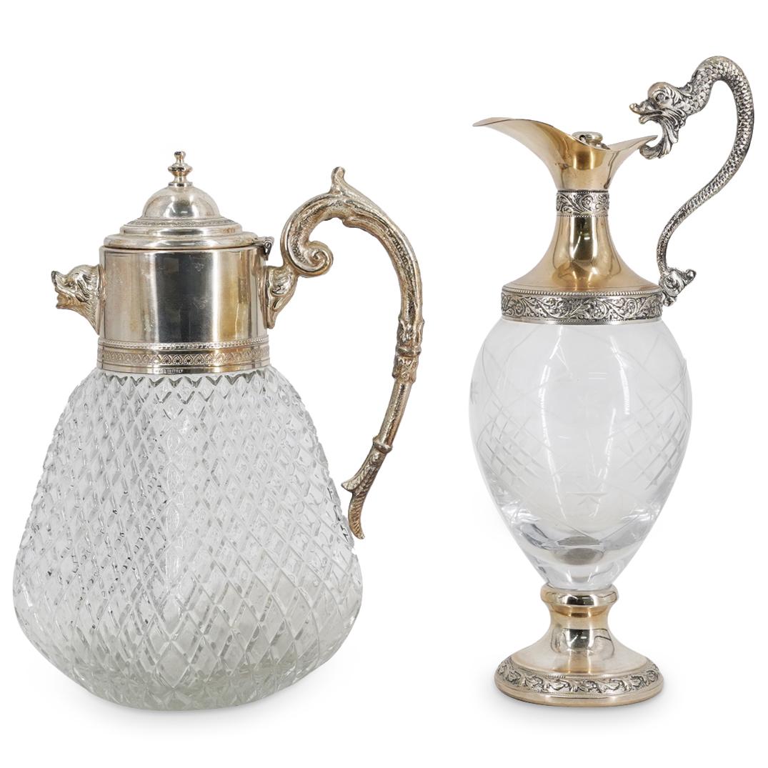 (2 Pc) Italian Crystal Cut Glass Claret Jugs (1 of 8)