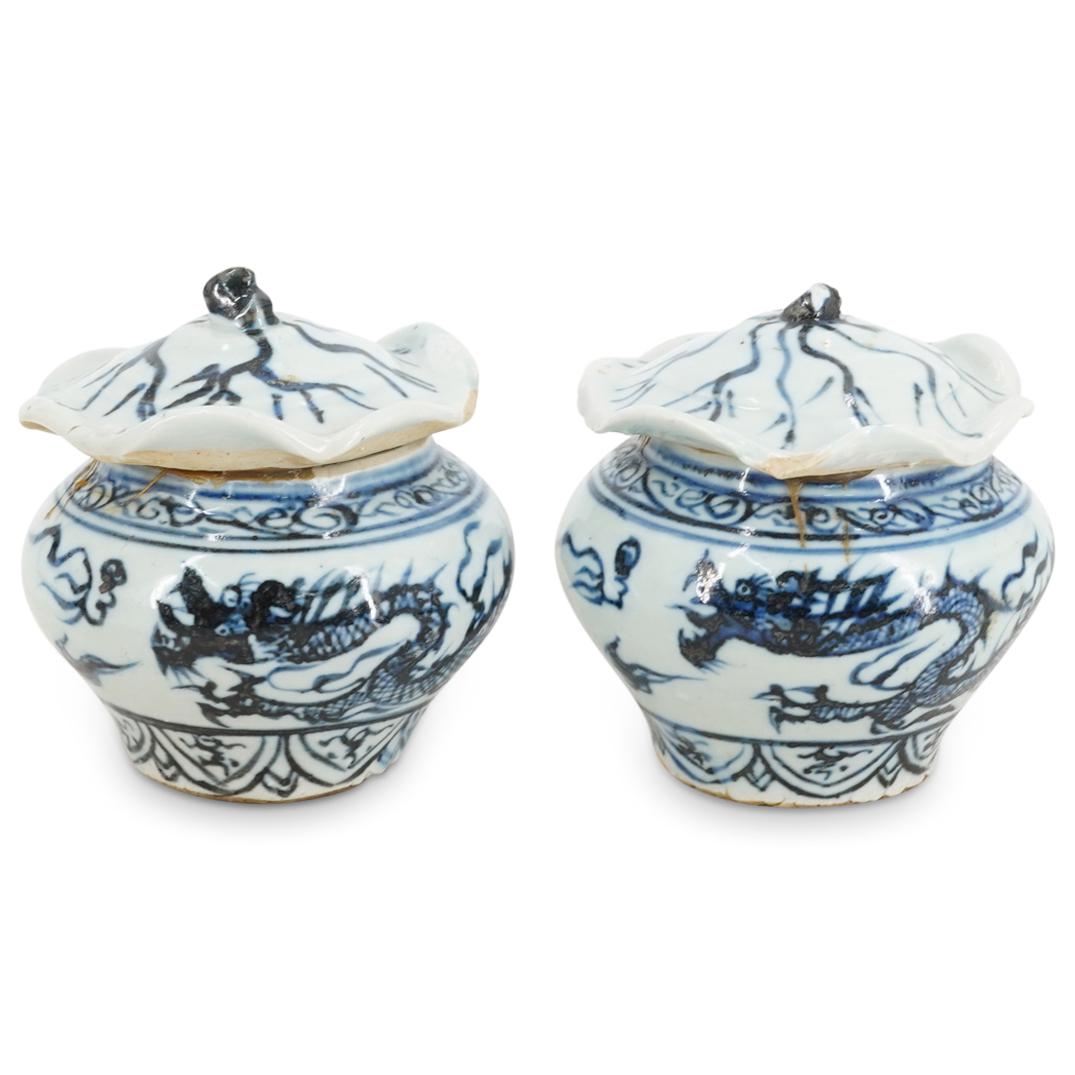 (2Pc) Pair of Chinese Blue & White Porcelain Dragon Jars (1 of 6)