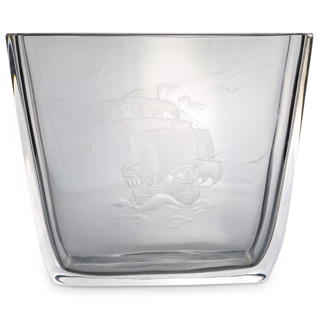 Orrefors Crystal Vase W/ Etched Sailing Ship (1 of 4)