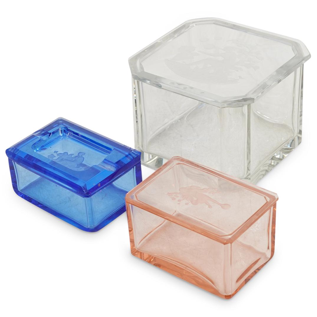(3 Pc) Bohemian Czech Curt Schlevogt Art Deco Crystal Dresser Vanity Boxes (1 of 6)