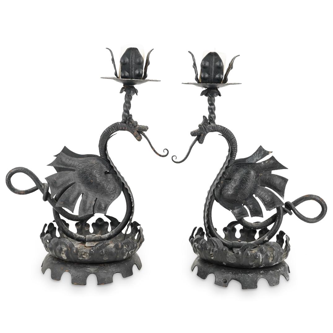 Pair Of Iron Dragon Candlesticks (1 of 6)