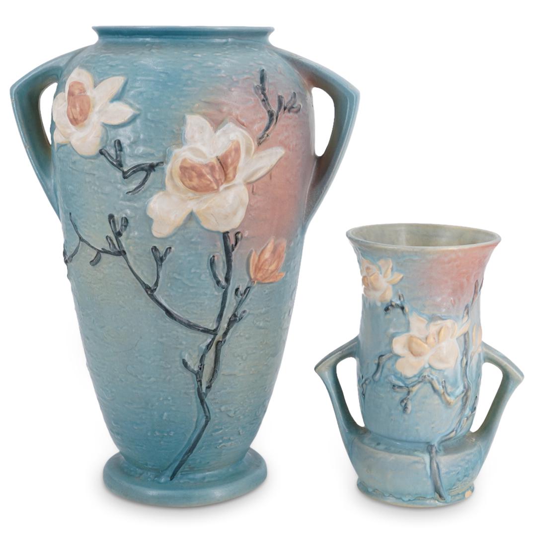 Pair of Large Roseville Pottery "Blue Magnolia" Vases (1 of 8)