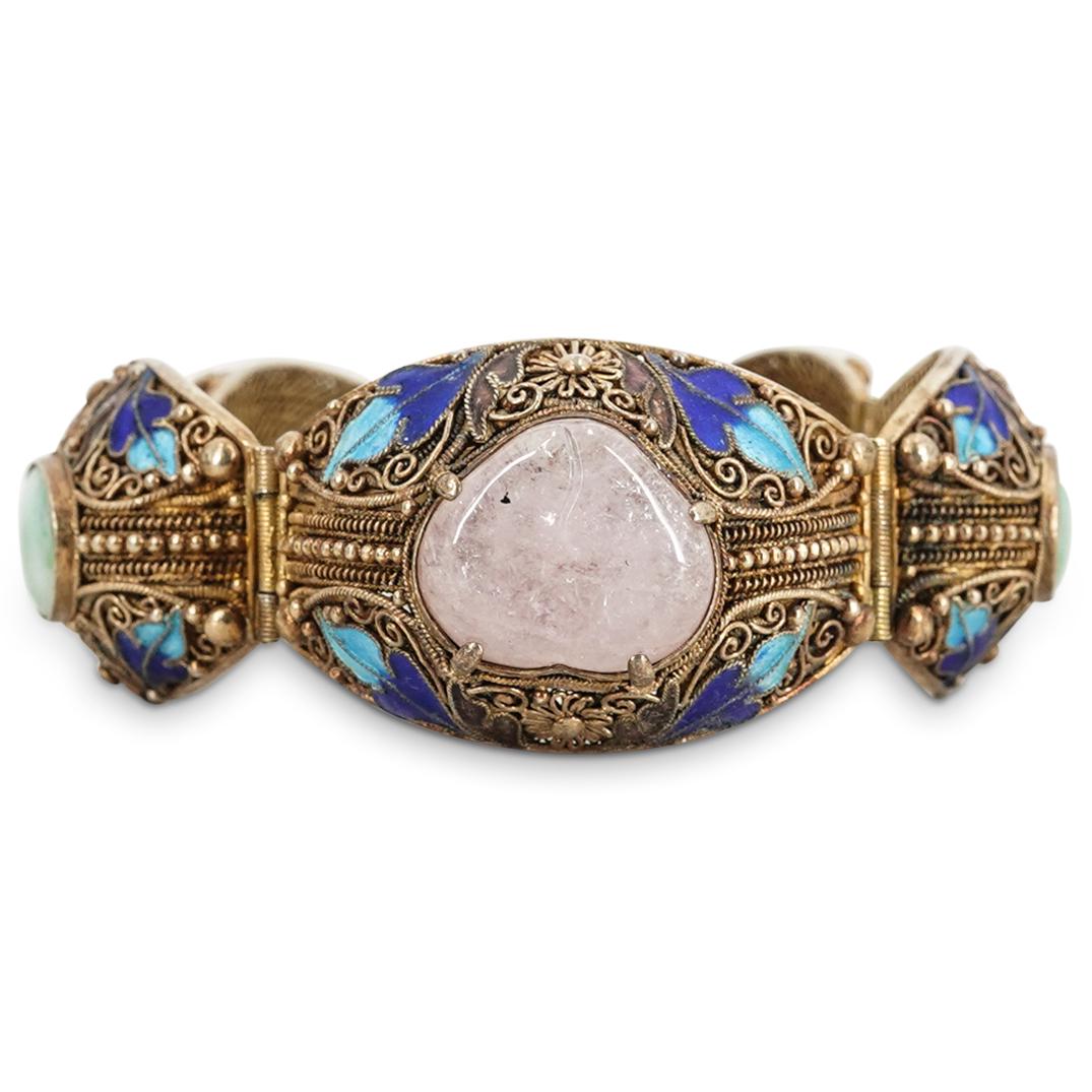 Chinese Silver Filigree & Enamel Cloisonne Bracelet (1 of 5)
