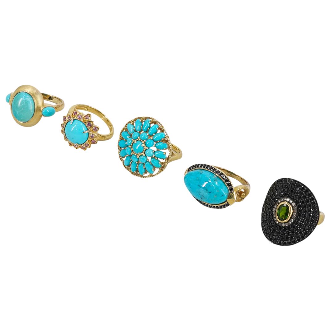 (5 Pc) Sterling Silver & Gemstone Rings Grouping Set (1 of 5)