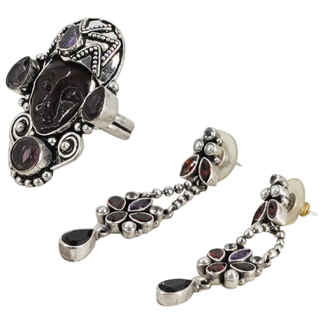 (2 Pc) Sterling Silver Earrings & Ring Jewelry Set (1 of 5)