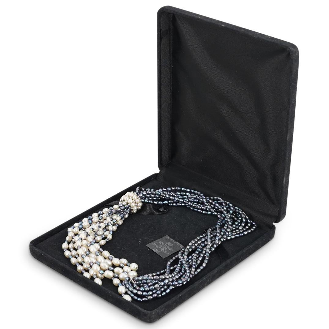 Sterling Silver Two-Tone Pearl Tassel Necklace (1 of 5)