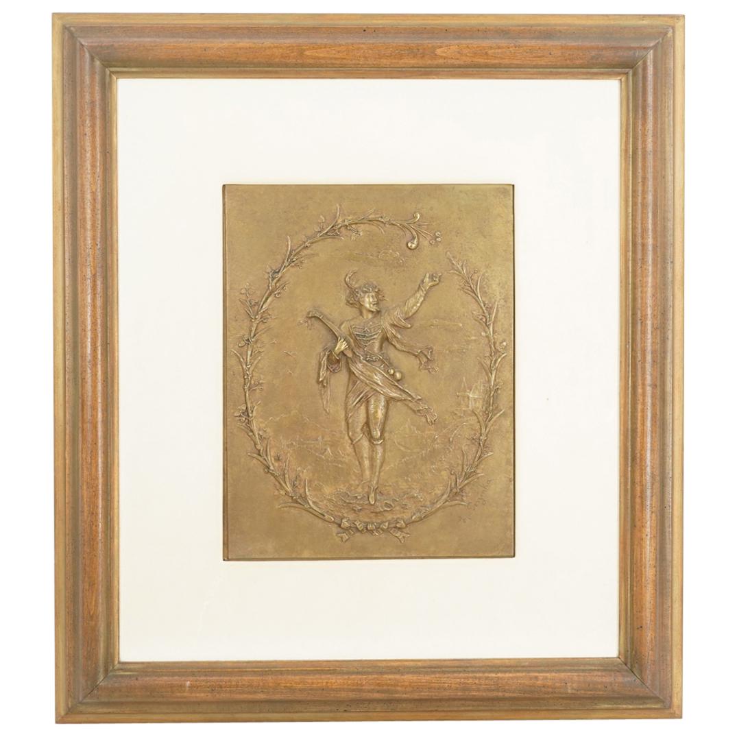 Antique Signed Musician Bronze Relief Plaque (1 of 4)